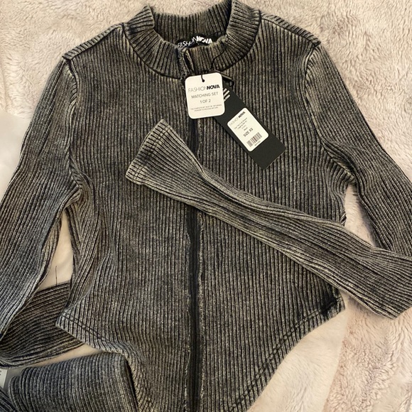 Grey Ribbed Two Piece Leggings Set - Picture 3 of 4